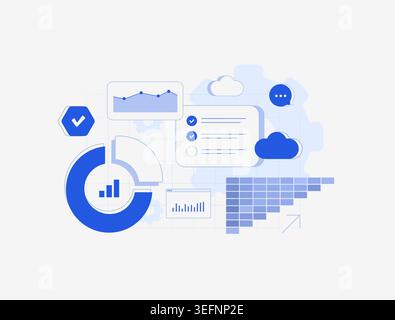 Project management dashboard task tracking workflow optimizes deadlines. Project management dashboard for data analysis report, productivity goals with charts for 2026 efficient business organization. Stock Vector