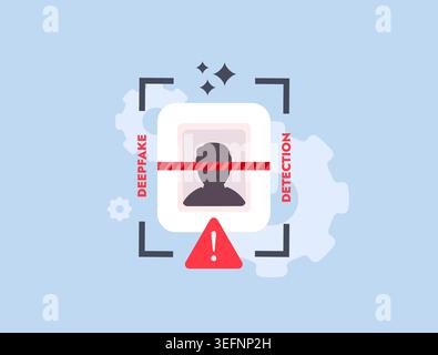 AI deepfake detection tools concept - face scan with authenticity verification layers. Deepfake detector software trendy cybersecurity modern vector illustration 2026. Stock Vector