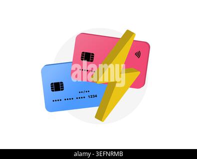 P2P payment with bank card for instant digital banking, instant bank transfer, electronic money exchange. Fintech innovation and p2p fast financial transaction vector illustration. Stock Vector