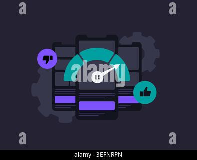 User experience optimization with focus on mobile apps, enhancing usability and design for better interaction and engagement. Improving mobile user experience and app interface, vector illustration. Stock Vector