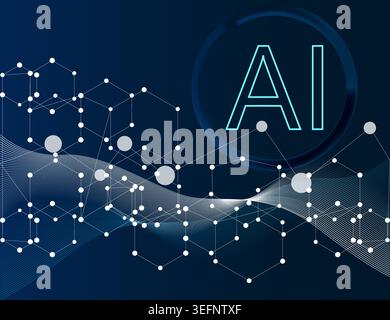 AI Technology Network And Data Visualization With Neural Connections And Abstract Digital Science Background. Stock Vector