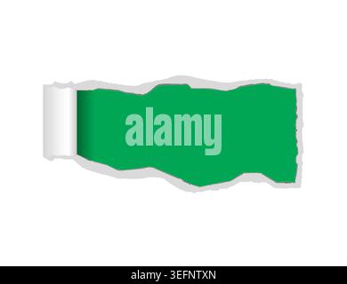 Torn Paper Reveal With Green Background and Rolled Edge for Banner or Design. Stock Vector