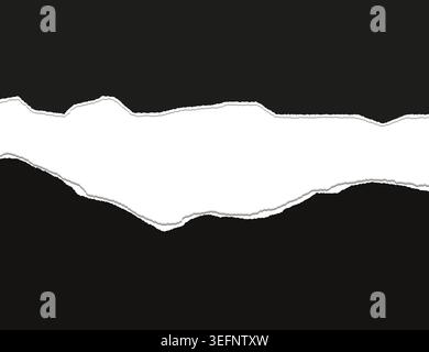 Torn Paper Horizontal Banner With Rough Ripped Edges and Blank White Reveal for Design. Stock Vector