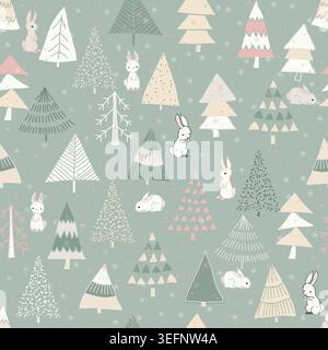 Merry Christmas, Happy New Year seamless pattern for greeting card, wrapping paper. Seamless winter pattern. Vector illustration. Stock Vector