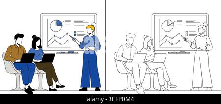 Team meeting with presentation and laptop discussion in office Vector Stock Vector