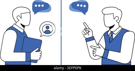 Businessmen discussing ideas with speech bubbles and handshake Vector Stock Vector