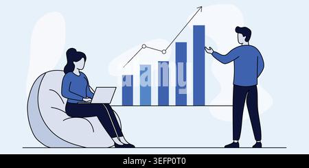 Business meeting with growth chart and laptop presentation Vector Stock Vector