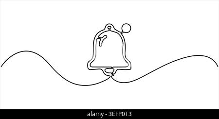 Continuous line drawing of a notification bell, minimalist black and white single line art vector illustration of an alert or reminder icon. Stock Vector