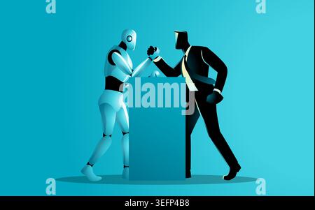 AI vs Human Competition Arm Wrestling Robot Replacing Jobs Business Concept Stock Vector
