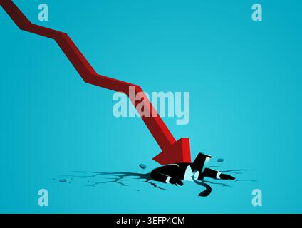 Stock Market Crash Falling Arrow Crushing Businessman Economic Recession Concept Stock Vector