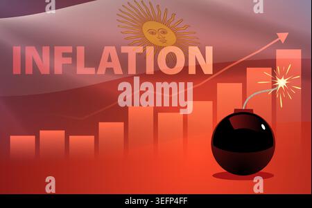 Argentina inflation rising, economic crisis concept with chart and warning bomb Stock Vector