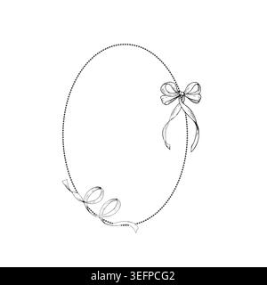 Vector vintage bow with long ribbon frame, template, logo. Graphic festive gift postcard, hand drawn illustration isolated on background. Botanical Stock Vector
