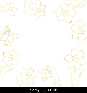 Vector daffodils flowers. Graphic Narcissus, easter hand drawn illustration isolated on background. Botanical and wedding, baby clip art. For greeting Stock Vector