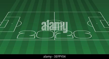Football or soccer green field seen from above with 2026 written on it, the year of the World Cup in the USA, Canada, and Mexico, perspective view, pe Stock Vector