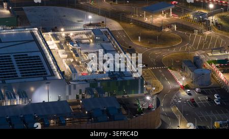 Data center building at night providing cloud storage Stock Photo