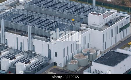 Data center building infrastructure with cooling units aerial view Stock Photo