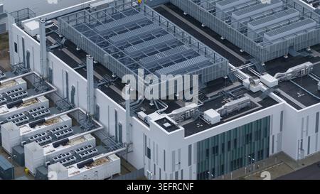 Data center rooftop showing cooling and hvac infrastructure Stock Photo