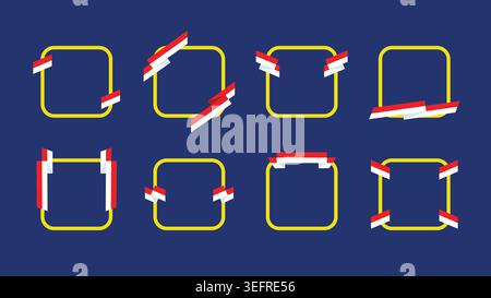 Set of yellow frames with geometric Indonesian flag on blue background, suitable for important days in Indonesia like Independence Day. Stock Vector