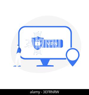 VPN - Virtual Private Network software for computers concept. Privacy protection and secure vpn network connection vector illustration in flat design. Stock Vector