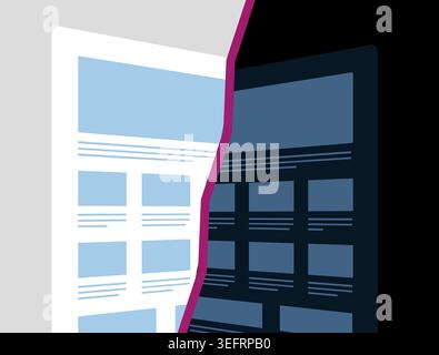 Dark Mode vs Light Mode comparison. User interface preferences, dark and light themes and display settings, visual preferences in web design trends. Vector illustration. Stock Vector