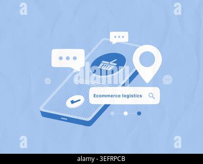 Ecommerce logistics with shipping and delivery management for online retail. Ecommerce logistics improves order processing and supply chain efficiency for business growth vector illustration. Stock Vector
