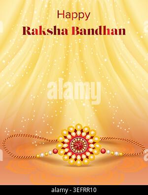 Editable Raksha Bandhan banner with rakhi threads on background with golden light streams and copy space for social media, ads and web. Stock Vector