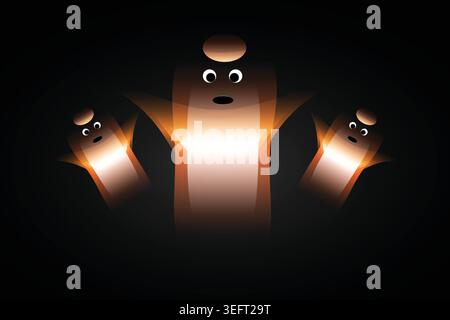 hauntingly beautiful hand drawn flat halloween scary ghost isolated and mysterious cemetery view illustration design Stock Vector