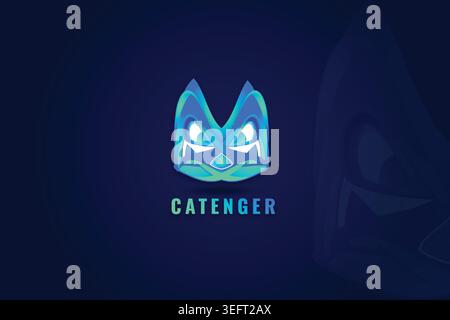cat logo template creative modern abstract gradient color powerful fighter esports with sword for game team Stock Vector