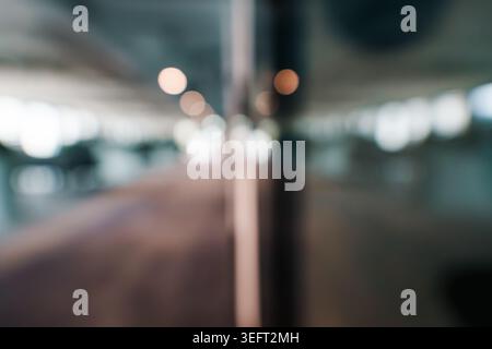 Blurred corporate workplace panoramic view glass window reflection background modern company room interior contemporary architecture concept spacious Stock Photo