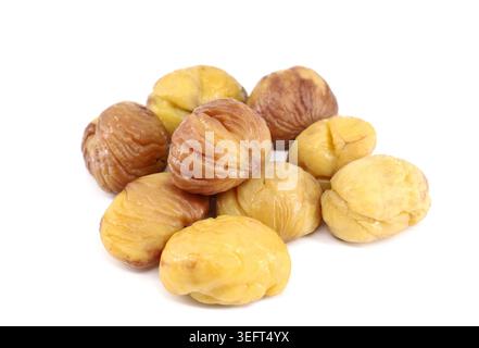 Steamed soft chestnuts on white background Stock Photo
