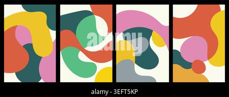 Set of four contemporary artworks featuring smooth, liquid forms and an eye-catching, colorful design. Stock Vector