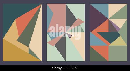 Abstract geometric patterns with triangles in a retro modern style, ideal for decorative backgrounds and artistic prints. Stock Vector