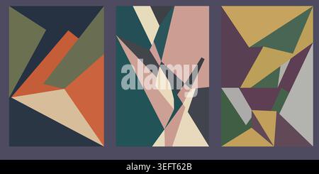 Abstract geometric patterns with triangles in a retro modern style, ideal for decorative backgrounds and artistic prints. Stock Vector