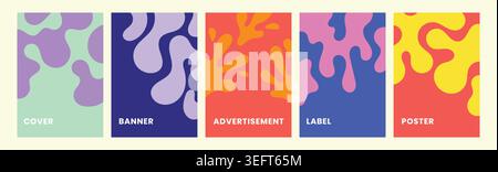 Dynamic drip design. Flat liquid graphics. Minimalist landing page. Creative media backdrop. Modern promotional set. Stock Vector