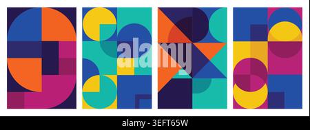 Modern minimalist geometric compositions featuring vibrant bold shapes and circles for contemporary digital graphic designs. Stock Vector