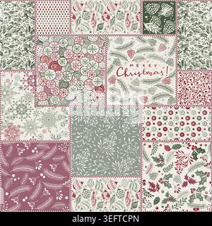 Seamless abstract colorful patchwork pattern in Christmas style.   Merry Christmas, Happy New Year greeting card, wrapping paper. Vector illustration Stock Vector