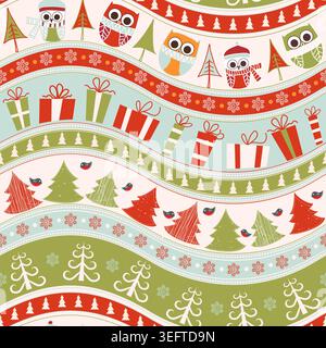 Christmas seamless pattern for greeting cards, wrapping paper. Hand drawn winter background. Vector illustration Stock Vector