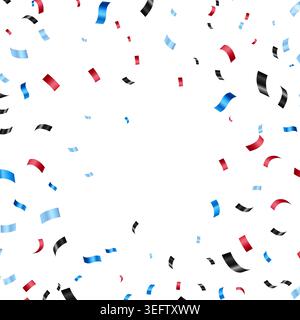 Colorful red, blue and black confetti ribbons falling on a white background create a festive party atmosphere for celebrations, announcements. Stock Vector