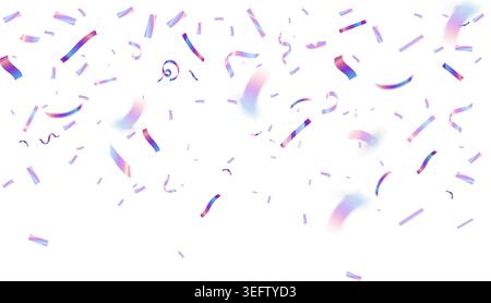 Pastel holographic confetti drifts across a bright white background, evoking celebration, joy, and playful energy. Perfect for party invitations. Stock Vector