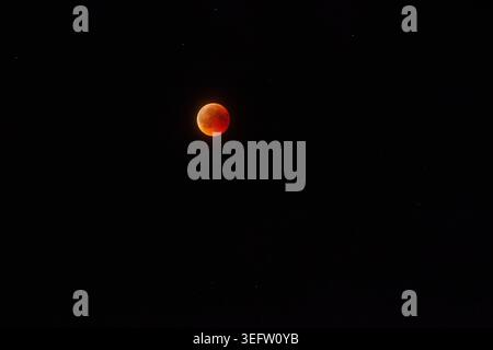 Blood moon during total lunar eclipse at night Stock Photo