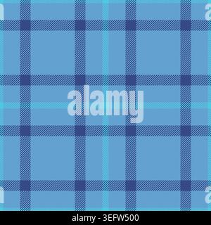 Robe pattern background tartan, towel plaid seamless fabric. November check textile vector texture in cyan and blue colors palette. Stock Vector
