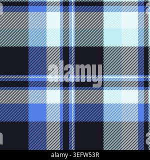 Rectangle textile plaid pattern, conceptual check seamless tartan. Back to school vector background texture fabric in black and blue colors palette. Stock Vector