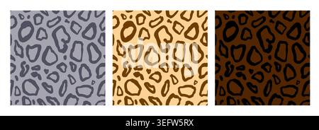A set of seamless patterns featuring wild cat skin in three colors, a modern collection of prints for fabric and paper. Vector illustration Stock Vector