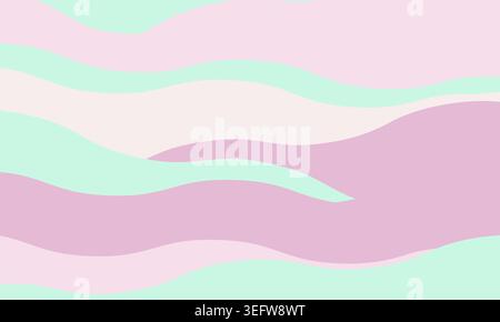 Serene pastel wave abstract background. Soft, flowing lines in mint green and pink create a calming, dreamy aesthetic perfect for websites, social med Stock Vector