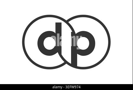 DP business company emblem with outline rounds and letters d p. Logo template of two merged circles for brand identity, logotype. Vector Infinity symb Stock Vector