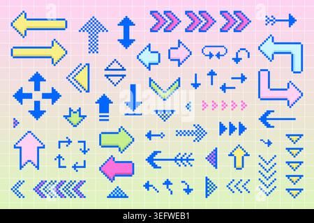Pixel art collection. Set of different arrows. Stock Vector