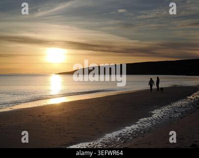Sunset on beach, Big Sand near Gairloch, Scotland Stock Photo