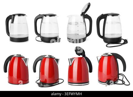 Electric kettles isolated on white, set. Home appliance Stock Photo
