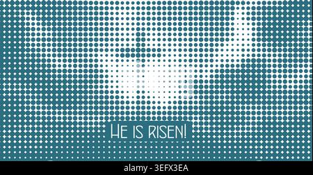 He is risen. Cross in the clouds from halftone circles. Hand drawn. Not AI, vector illustration. Stock Vector