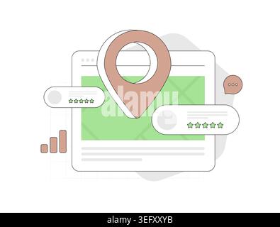 Local business reviews with location rating and customer feedback in digital interface. Analyze ratings and user feedback for reputation management and local search visibility vector illustration. Stock Vector